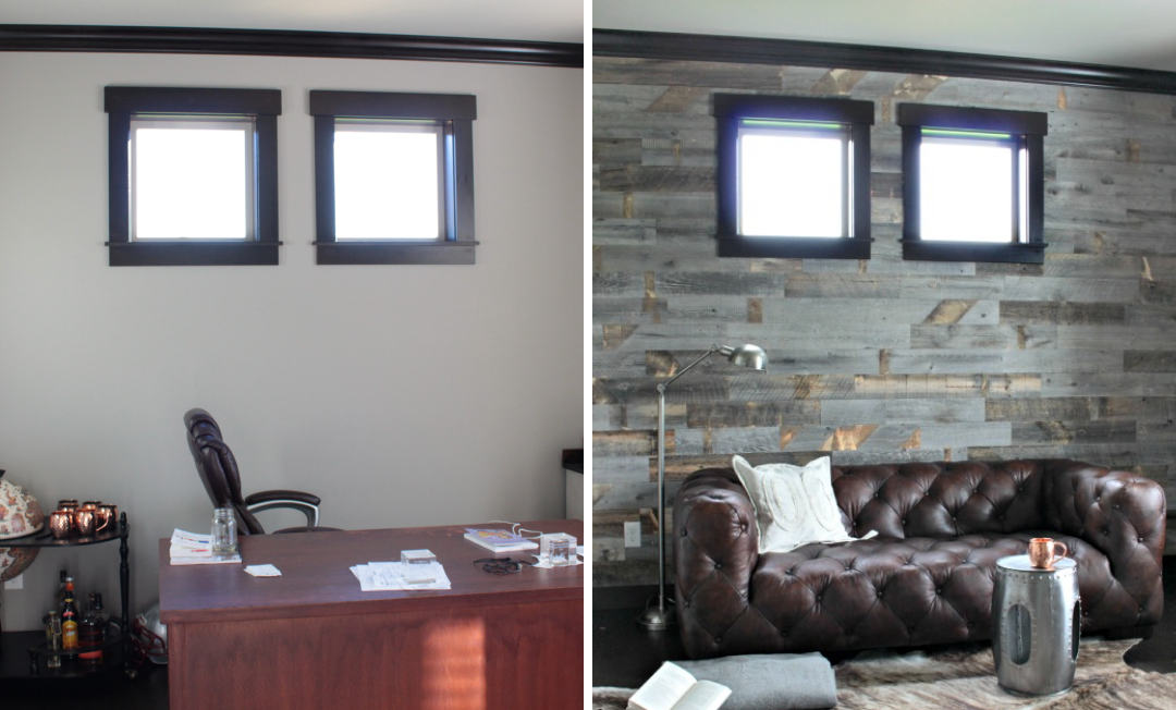 Before and after reclaimed weathered wood