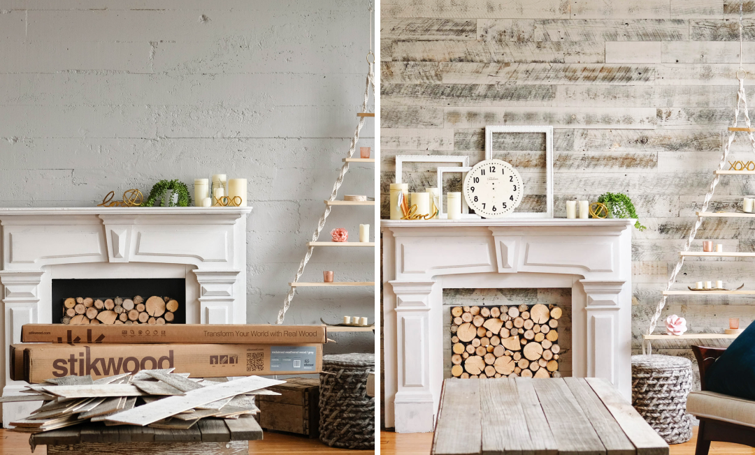 Before and after of Reclaimed Weathered Wood Gray